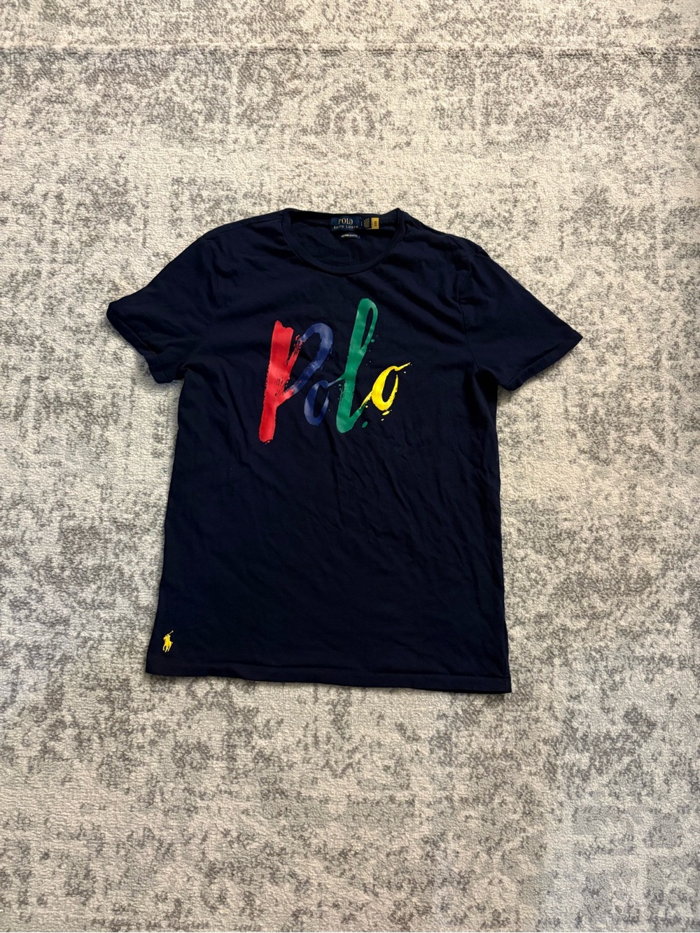 Men’s Large Polo Ralph Lauren Custom Slim Fit Navy with Multicolored Logo
